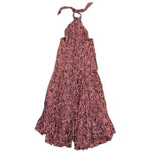 Free People | Maxi Dress Halter Top Back Cutout Navy Pink Open Back- Size Small